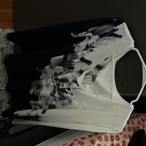 Black and White Floral Ombre Button-Front Blouse